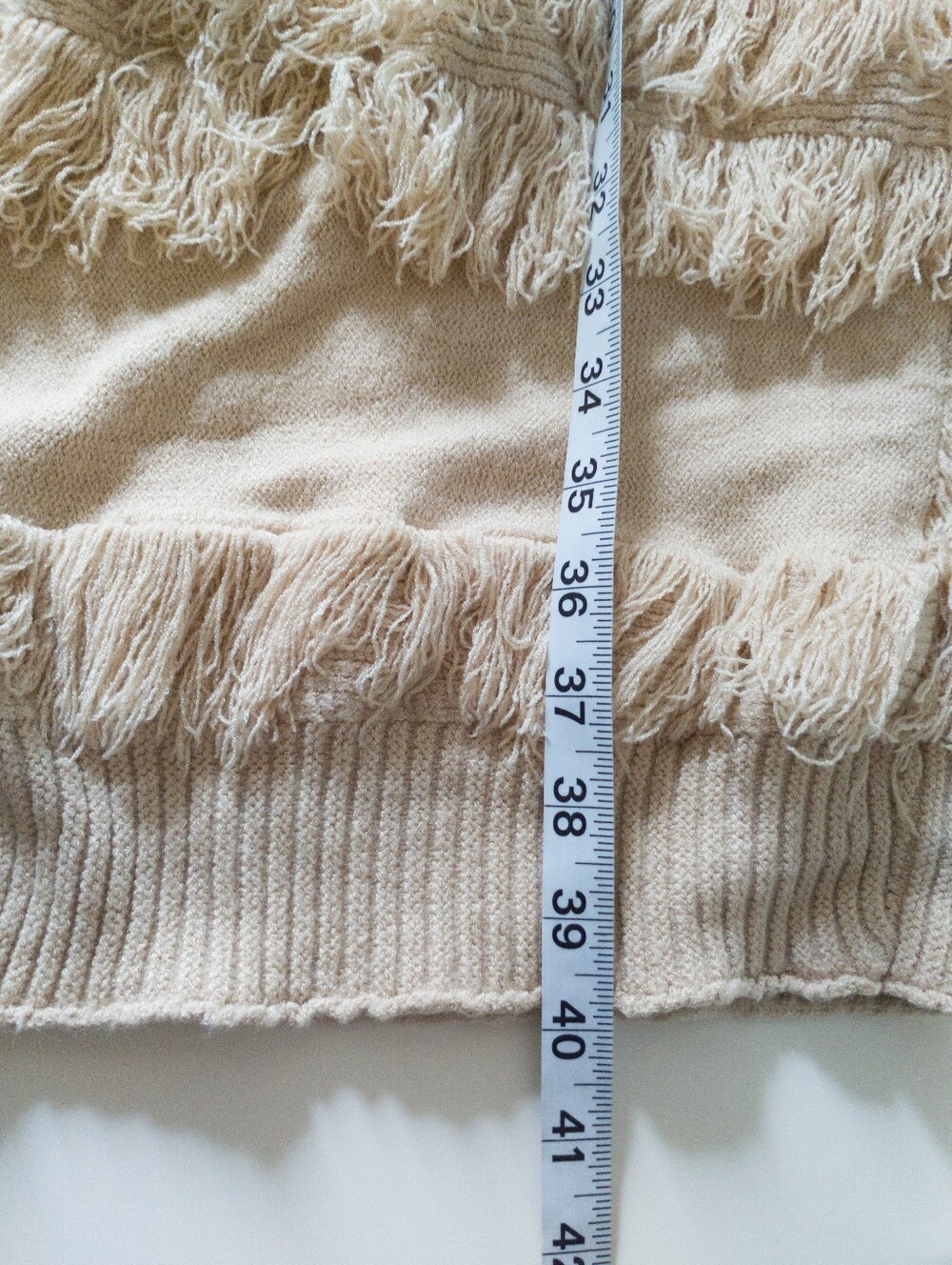 Lost In Lunar Beige Fringe Knit Open Front Long Duster Cardigan Sweater S/M - Picture 6 of 8